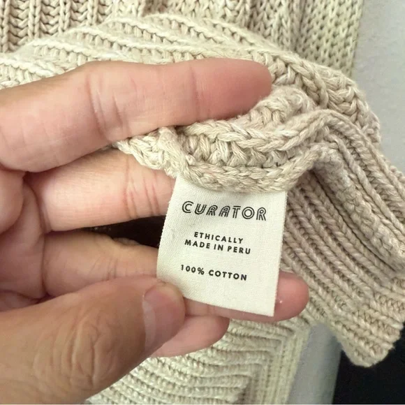 CURATOR SF cream open knit crochet cotton boxy cropped pullover sweater - Picture 6 of 6